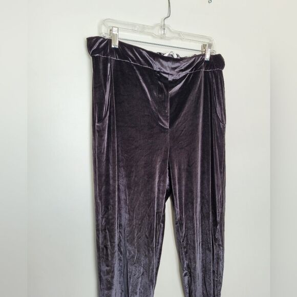 Elaine Kim Black Velvet Pants Straight Leg Trousers Pull On Elastic Waist XL - Picture 2 of 10